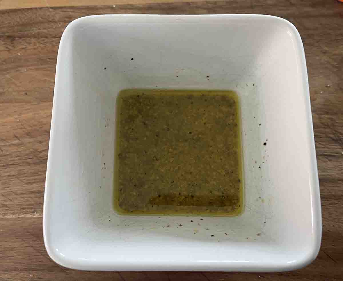 dressing in a dish.