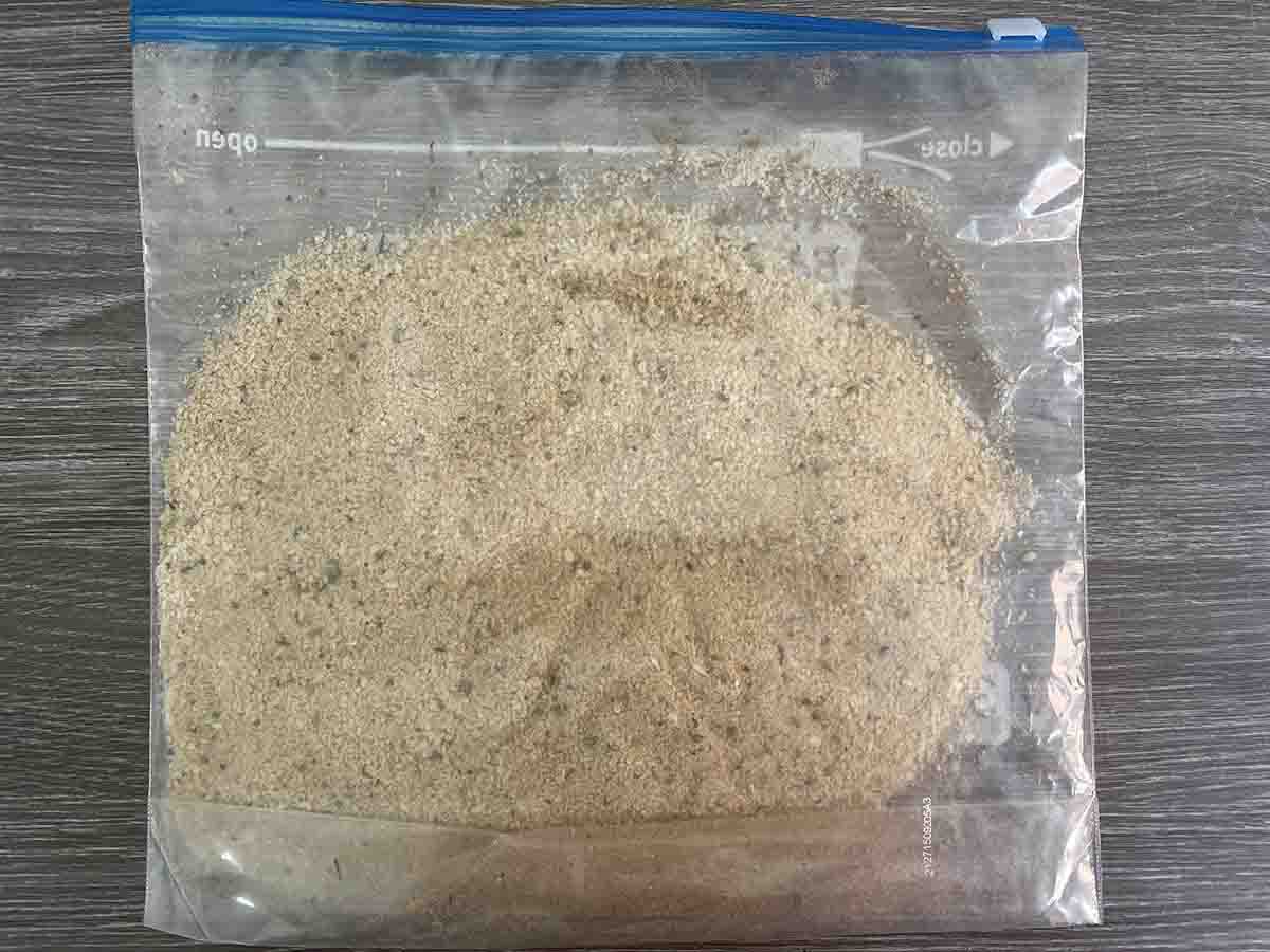 breadcrumbs and spices in a bag.