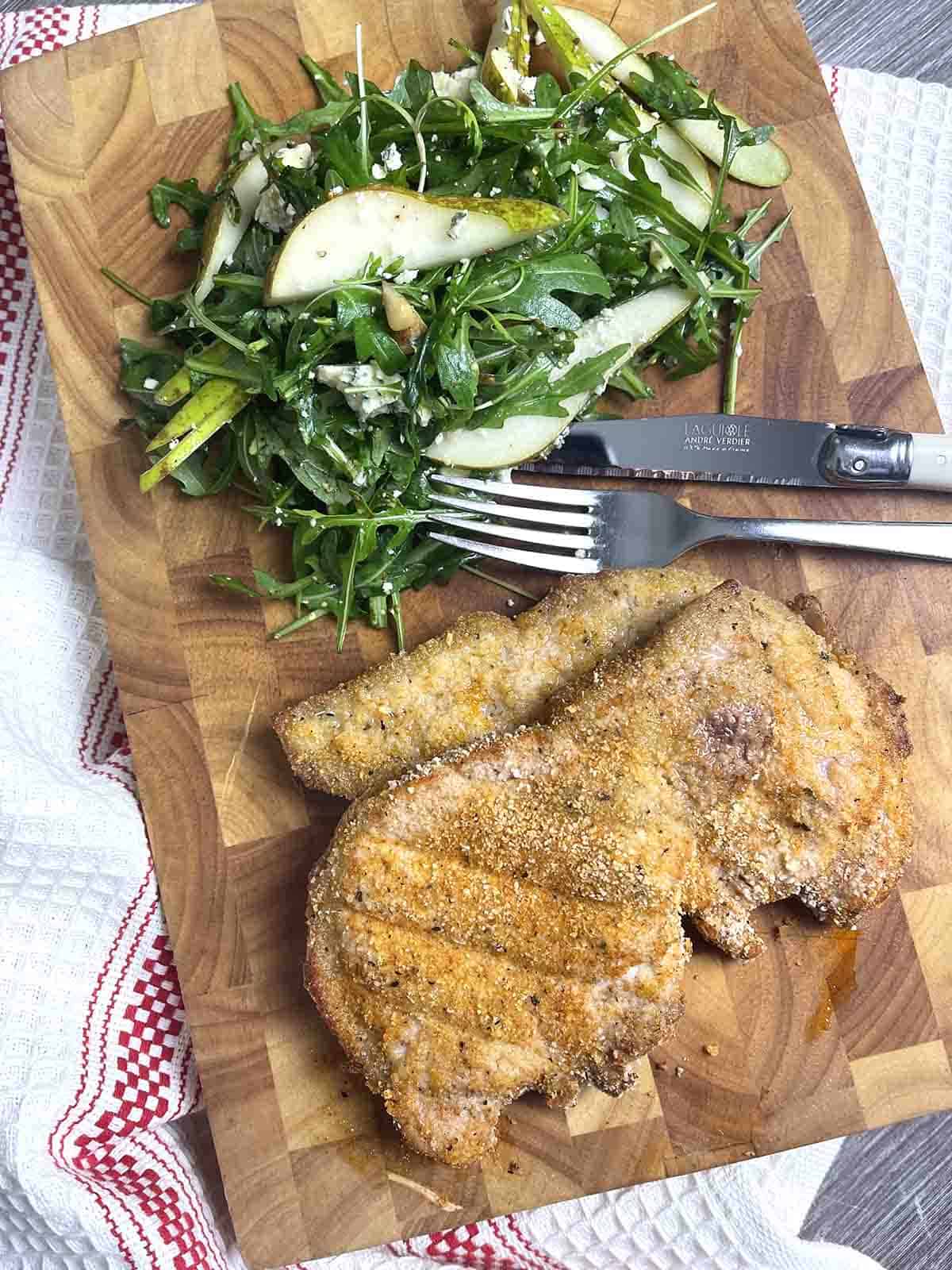 cooked breaded pork chops.