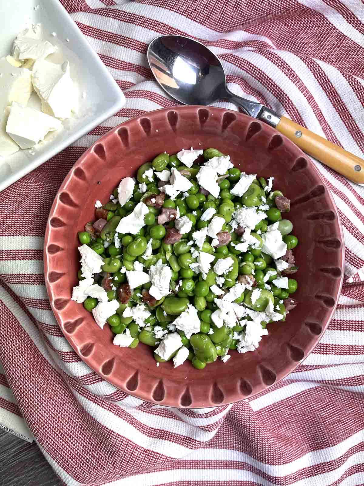 broad bean salad in a bowl.
