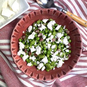 broad bean salad in a bowl.