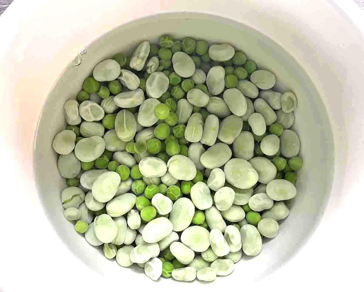 peas and broad beans in a bowl.