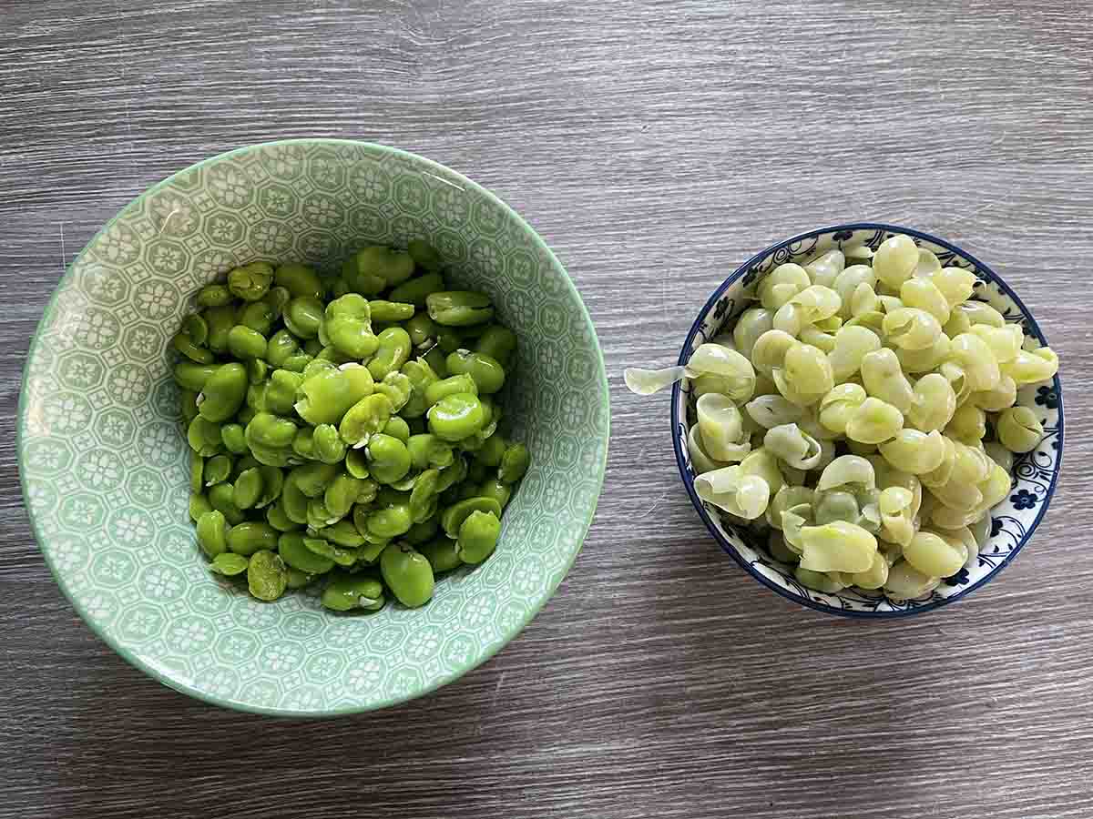 podded broad beans.