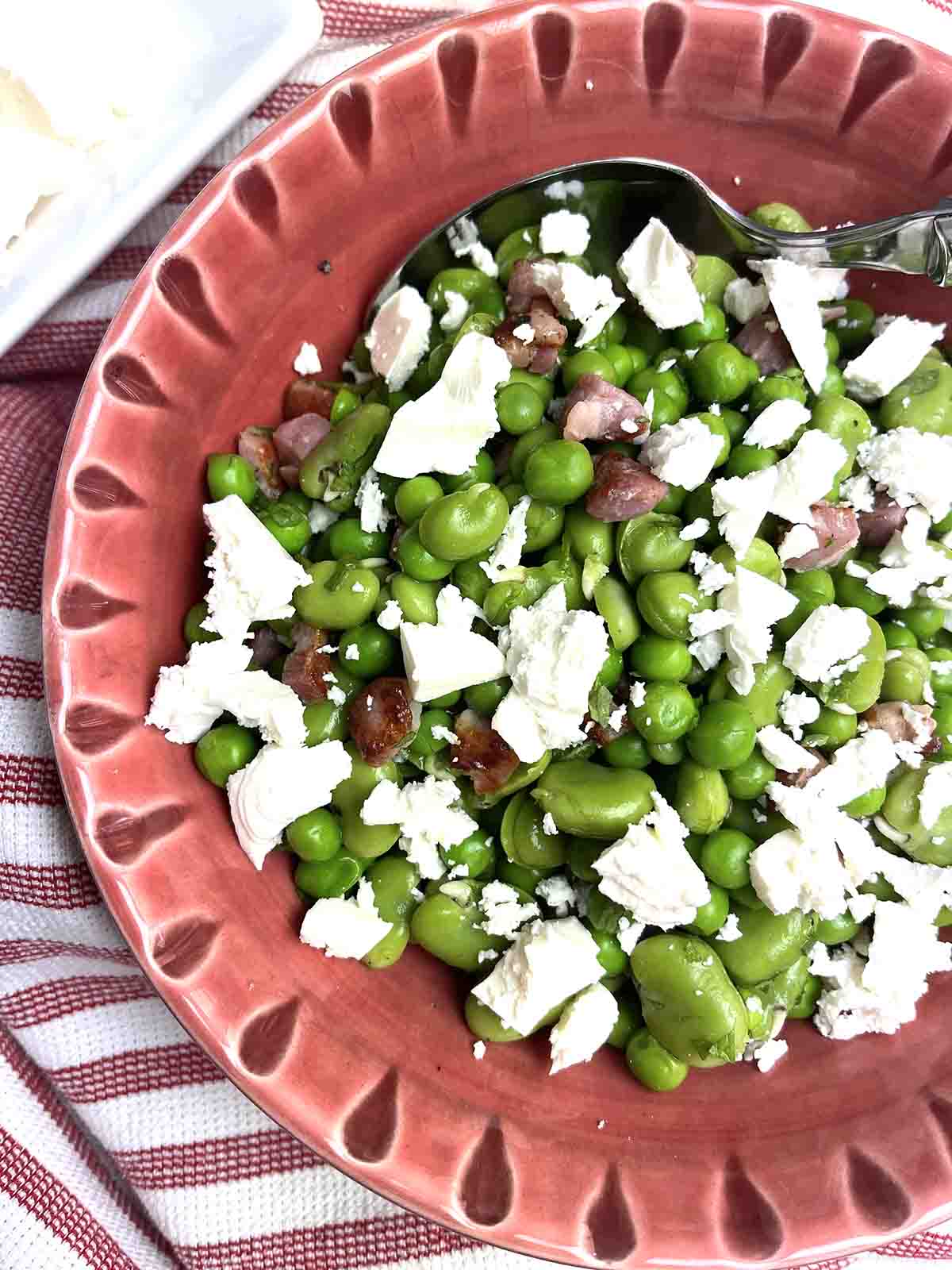 broad bean salad in a bowl.