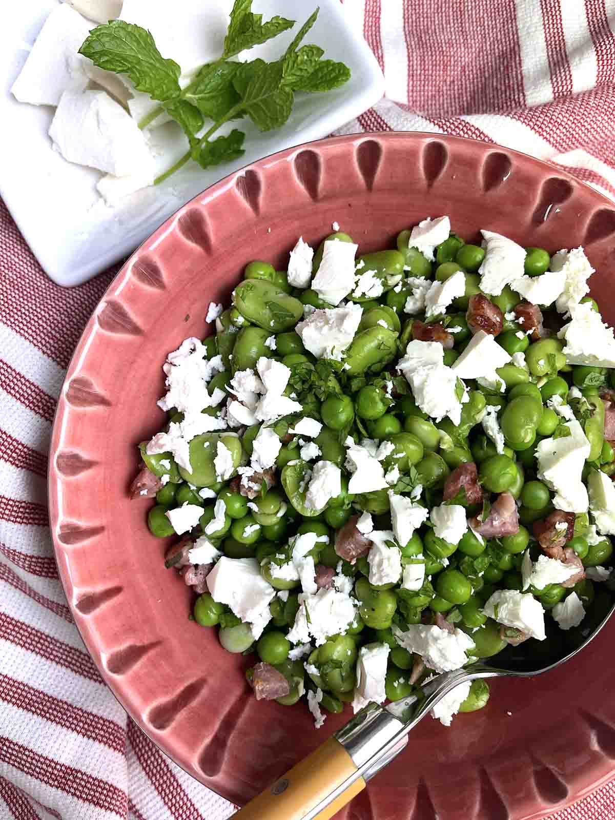 broad bean salad in a bowl.