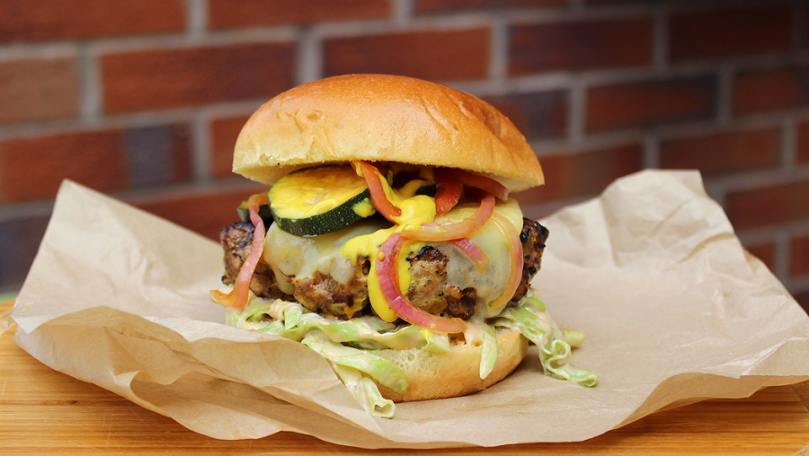 Chipotle Burgers With Sweet And Sour Courgette And Red Onion Pickle