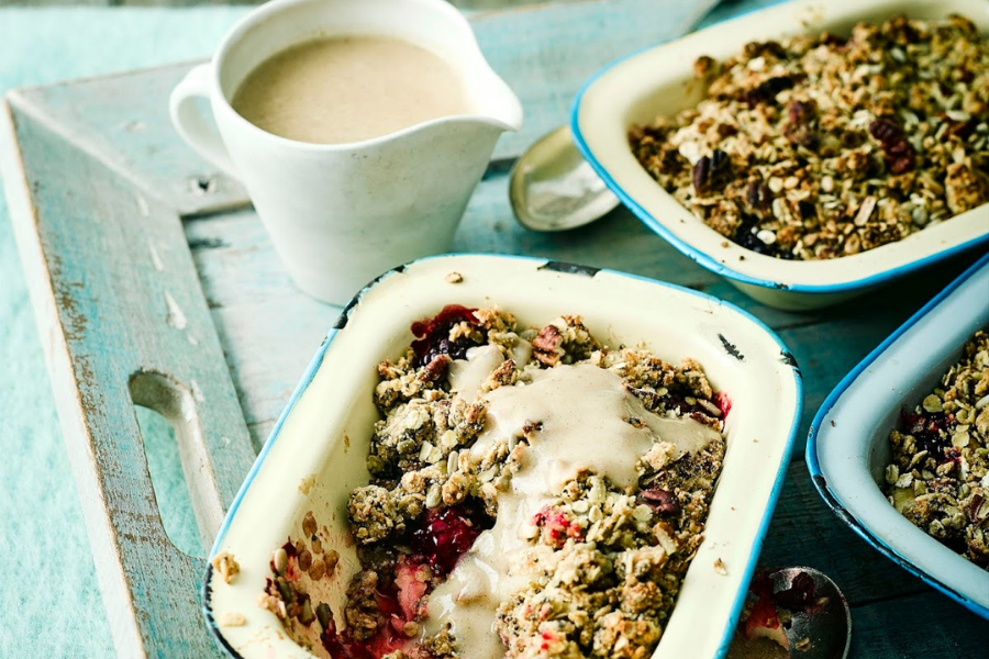 Apple And Blackberry Breakfast Crumble With Pear And Cinnamon Custard Apple And Blackberry Breakfast Crumble With Pear And Cinnamon Custard