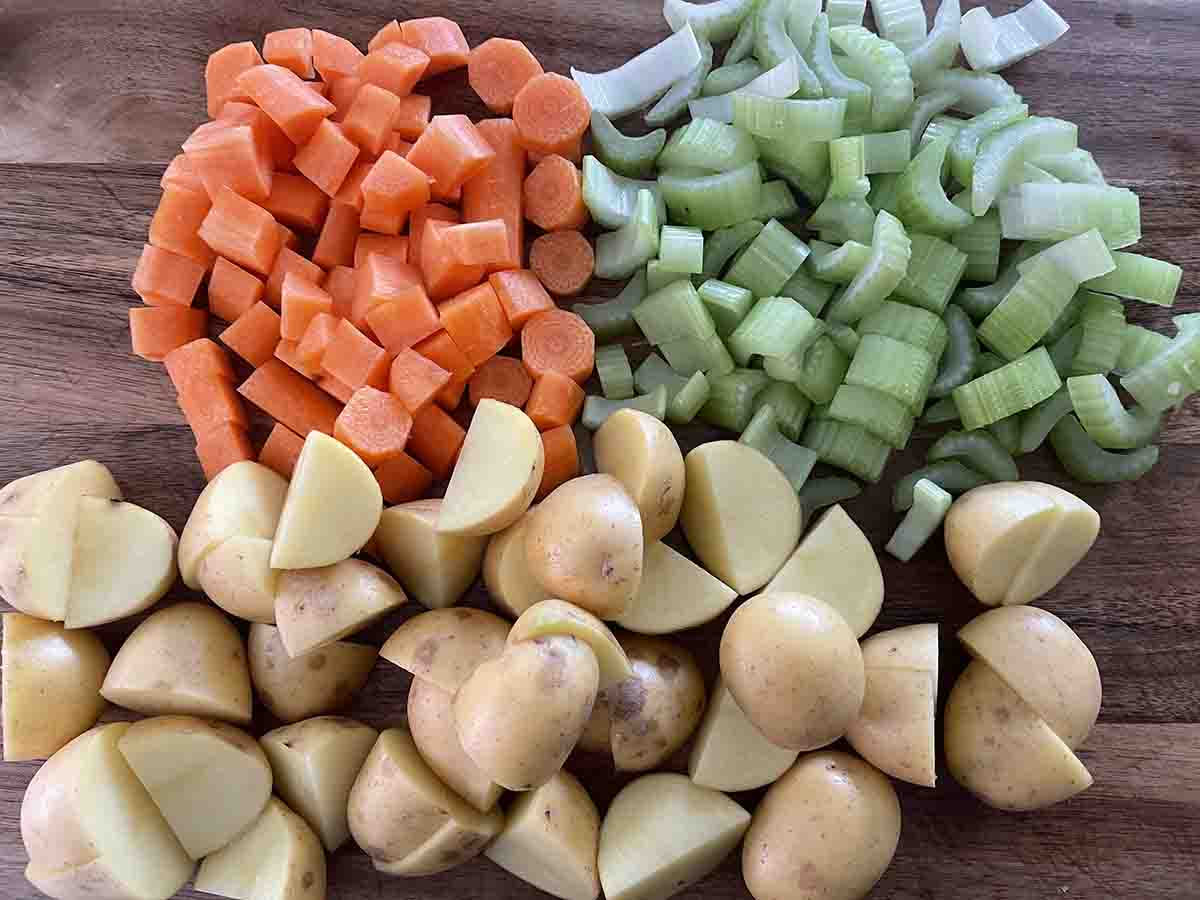 chopped vegetables on a board.