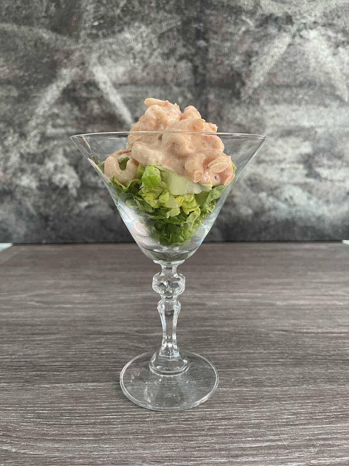prawns added to glass.