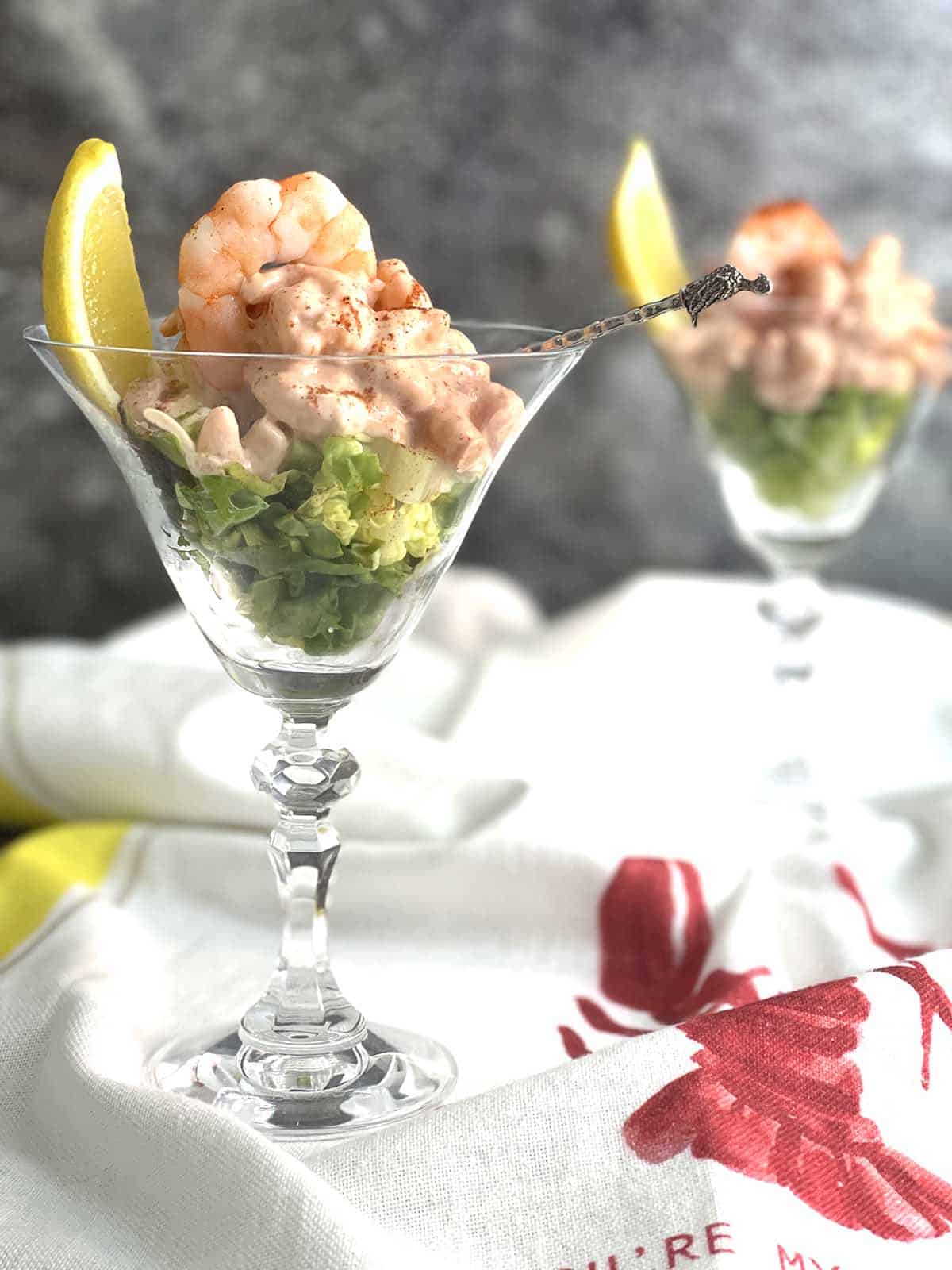 glass of seafood cocktail.