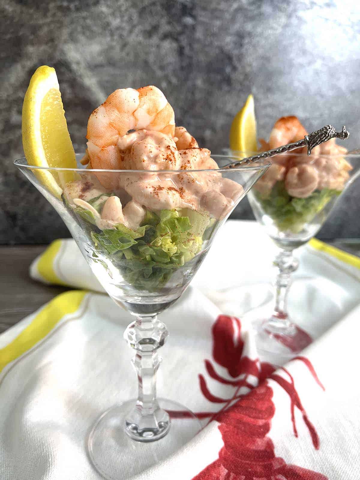 glass of seafood cocktail.
