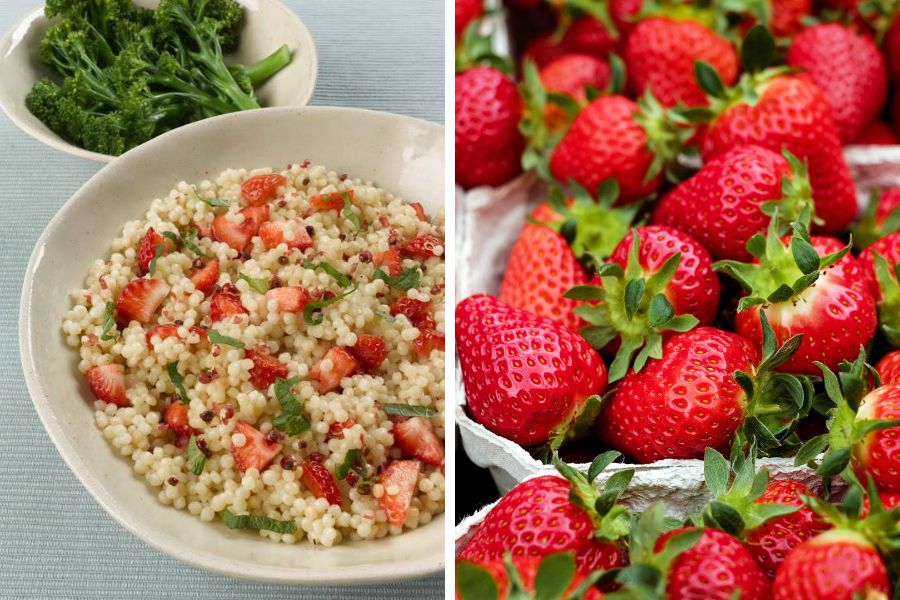 Viva! Strawberries, Pink Peppercorn And Mint Couscous