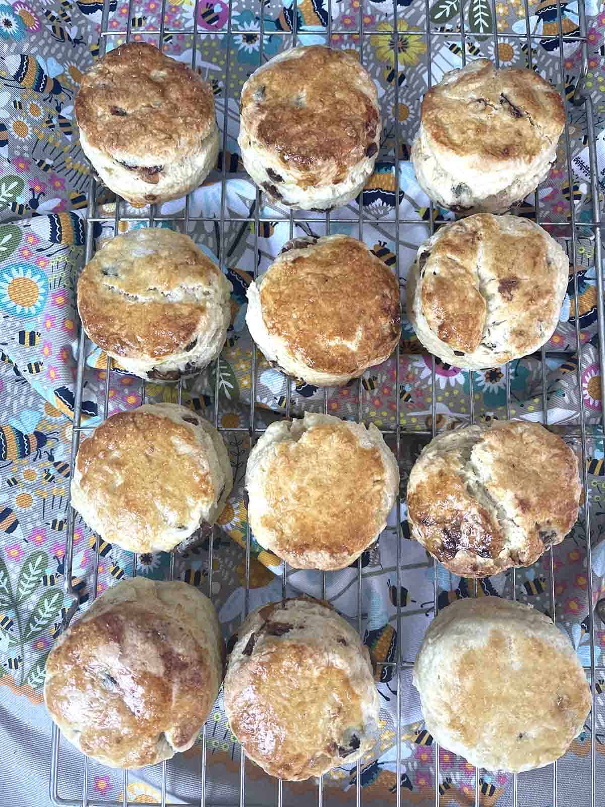 scones on a rack.