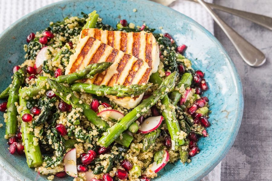 Quinoa ‘Tabbouleh’ With British Asparagus, Halloumi And Kale Quinoa ‘Tabbouleh’ With British Asparagus, Halloumi And Kale
