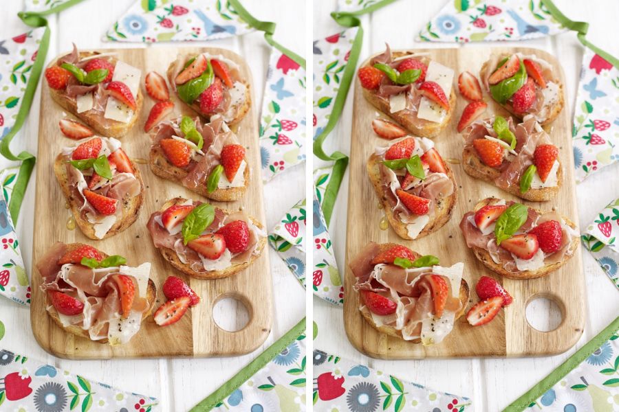 Strawberry Parma Ham and Parmesan Crostini