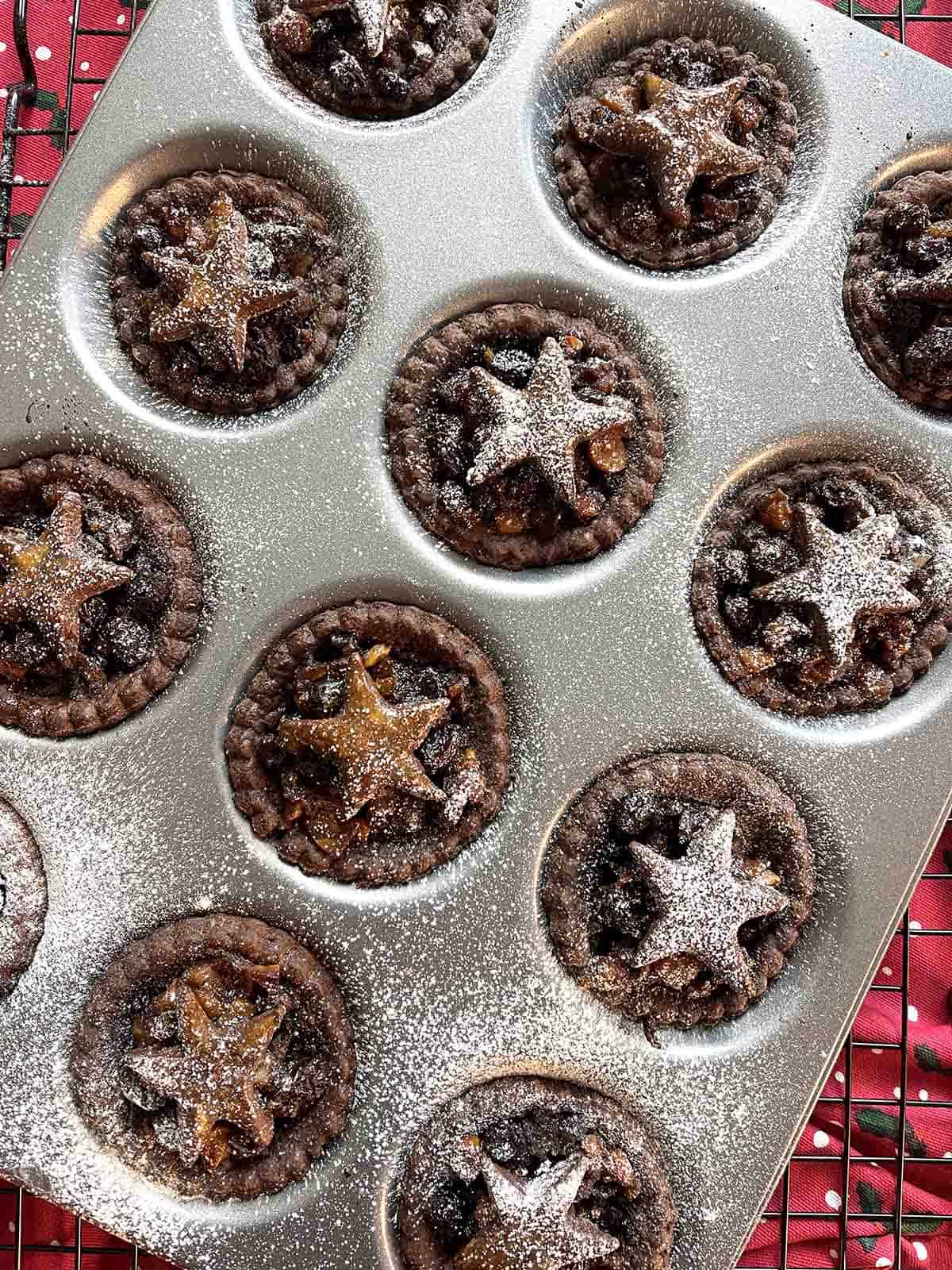 close up or orange chocolate mince pies.