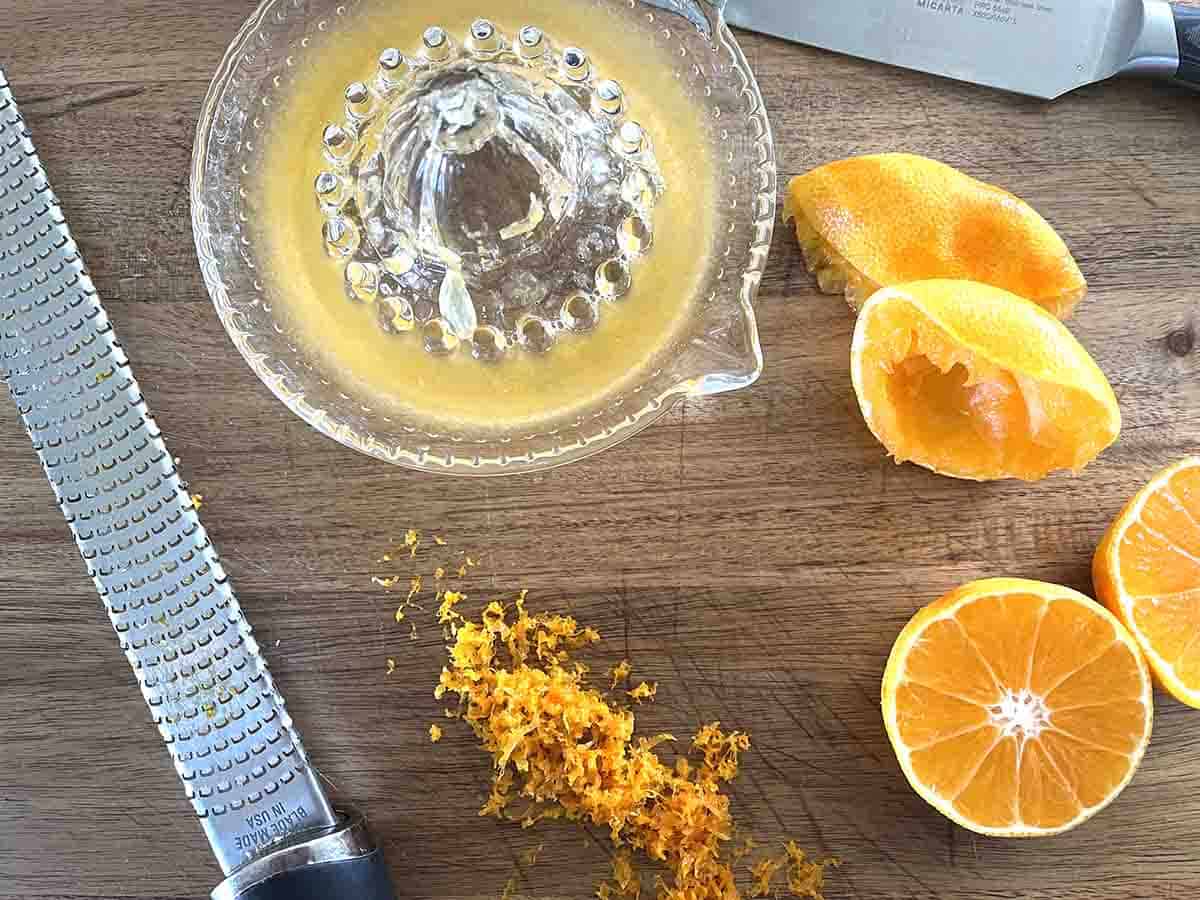 oranges zested and juiced.