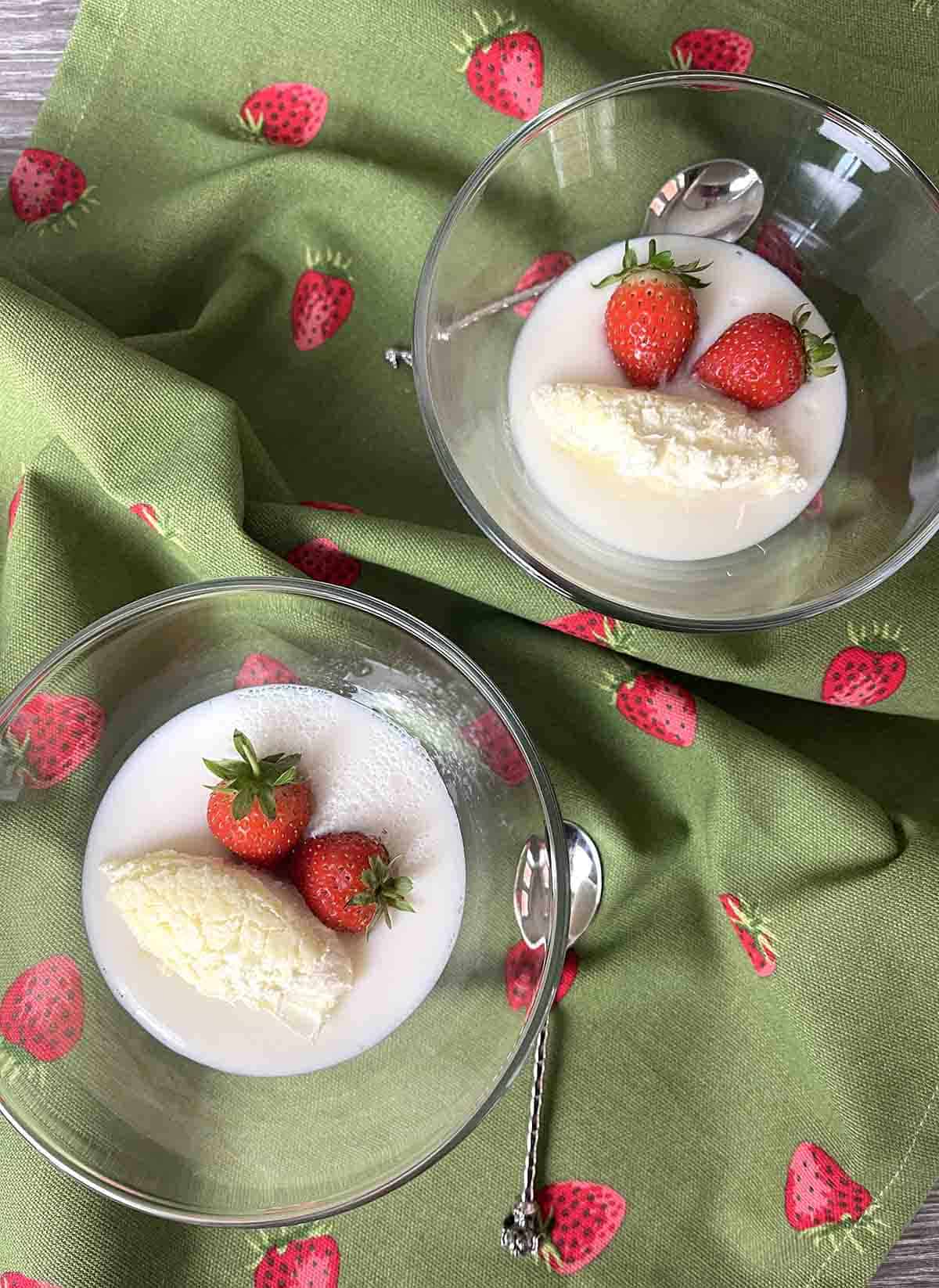 Devonshire junket in glass bowls.