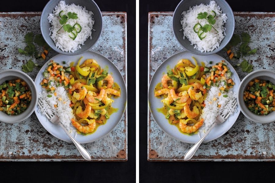 King Prawn Curry With Spanish Persimon Kachumber