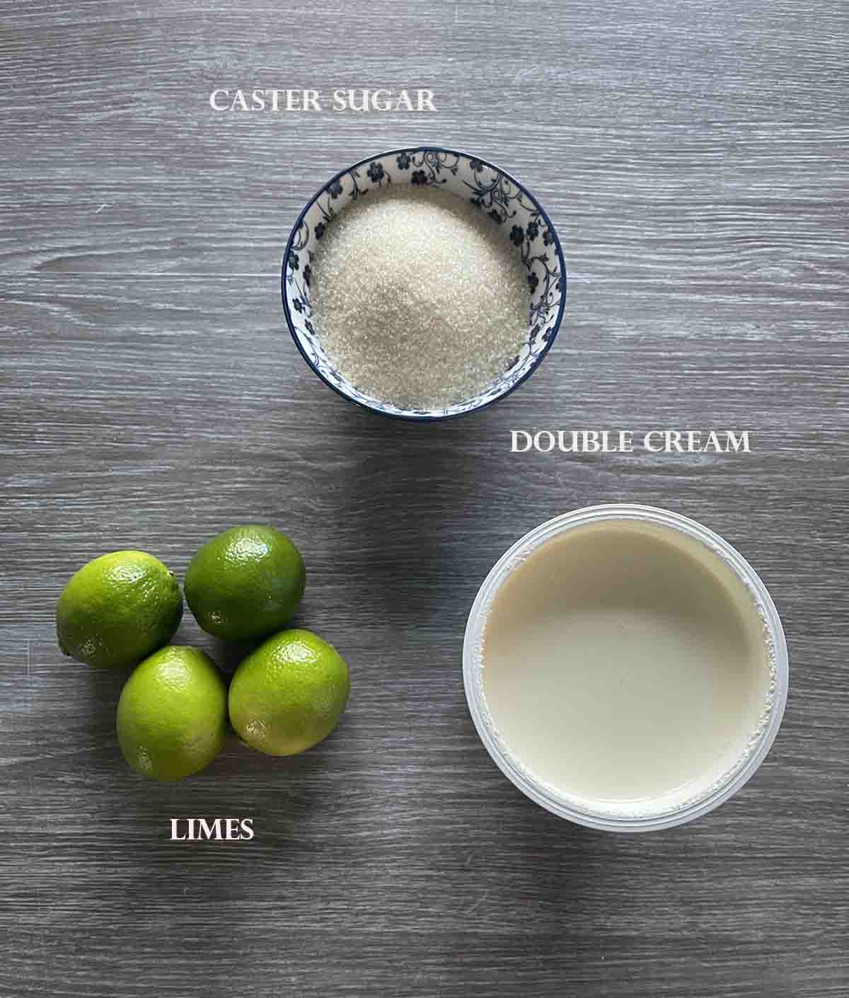 infredients of limes, sugar and cream.