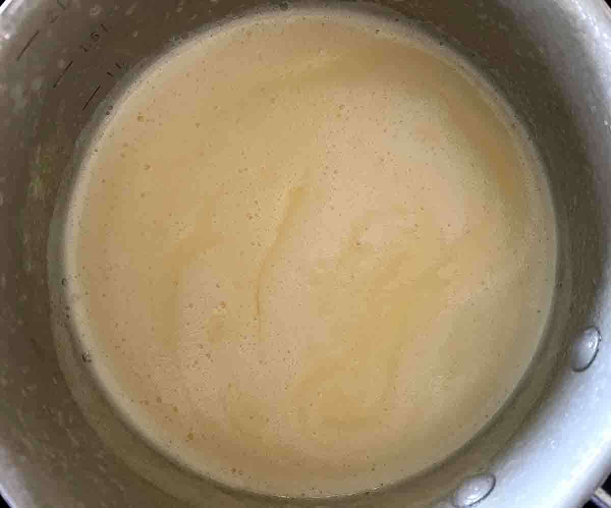 sugar and cream in a saucepan.