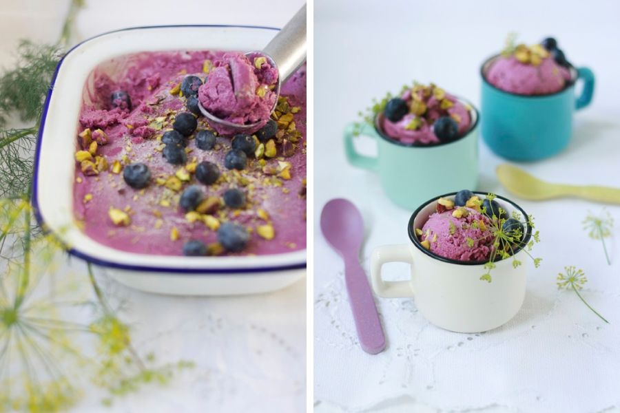 Coconut, Blueberry And Pistachio Frozen Yogurt