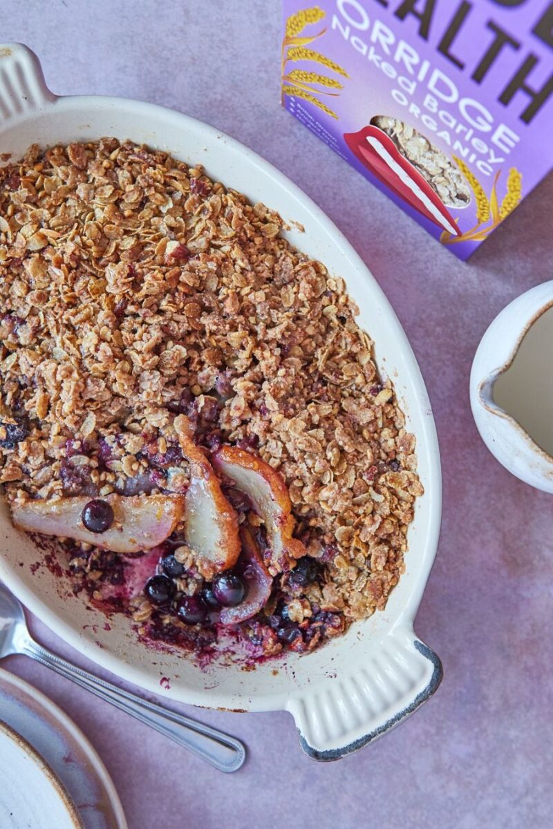 Pear, Blueberry, Ginger And Barley Crumble