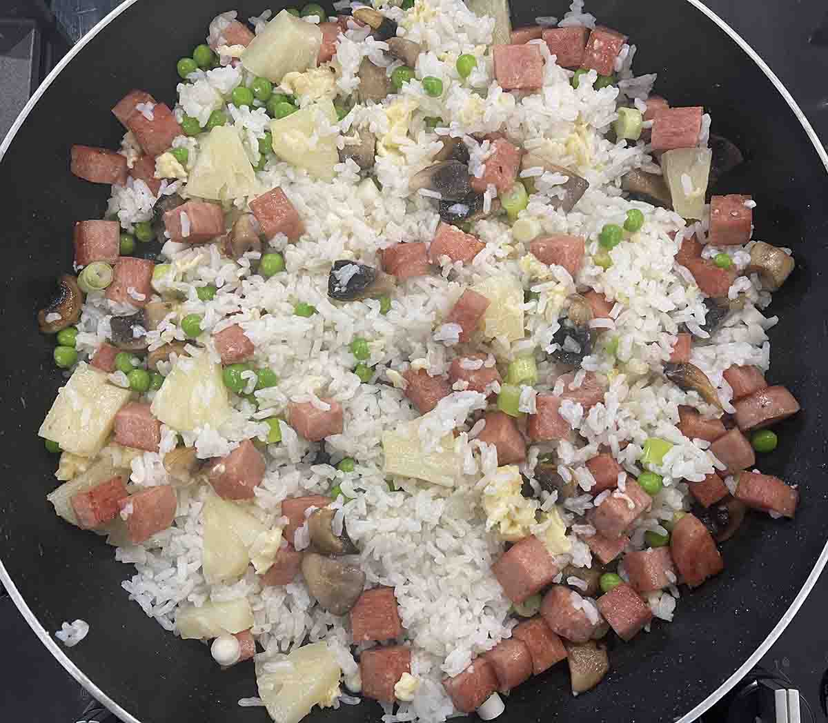 rice with spam and vegetables added.