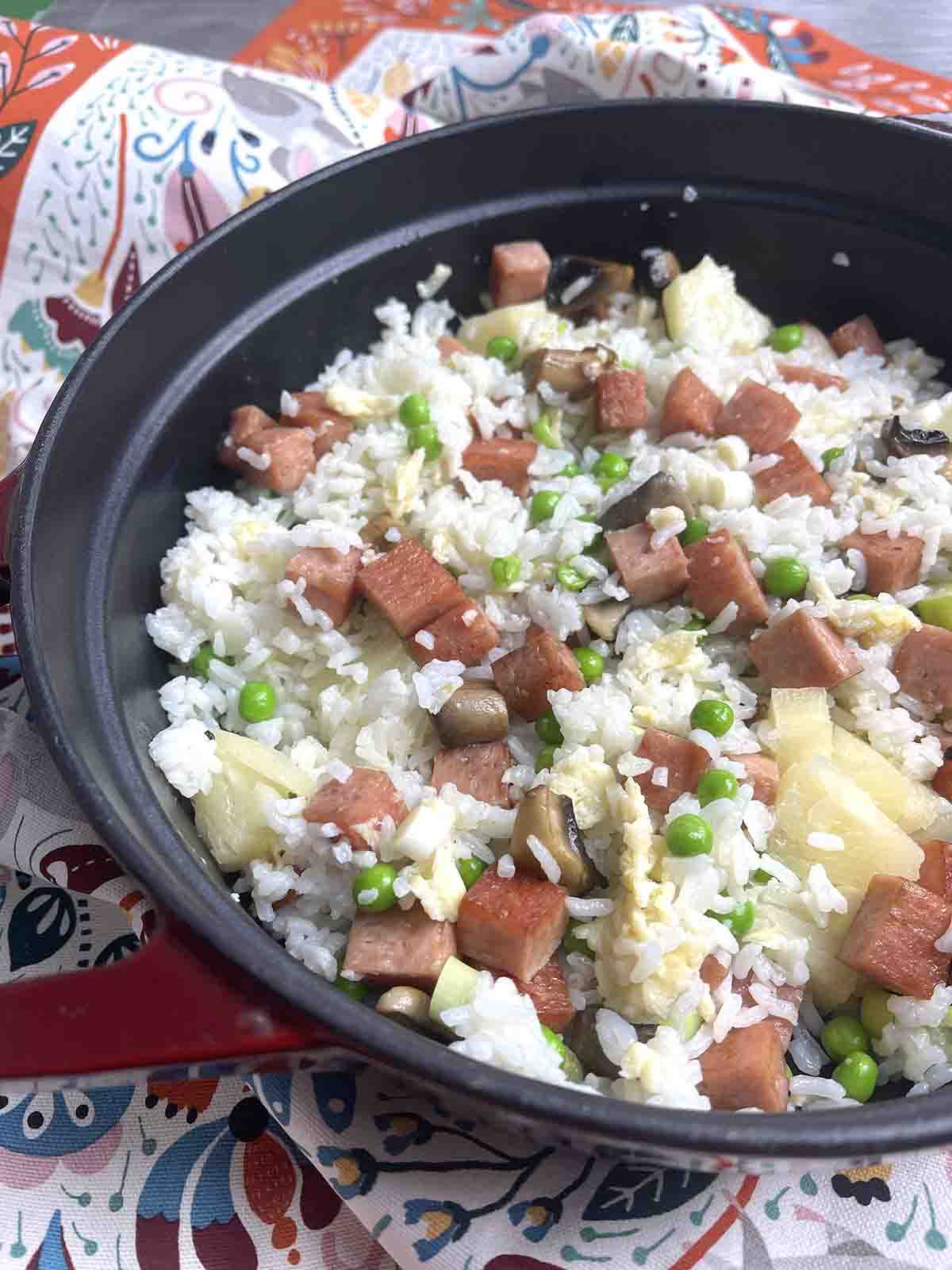 fried rice with spam and pineapple.