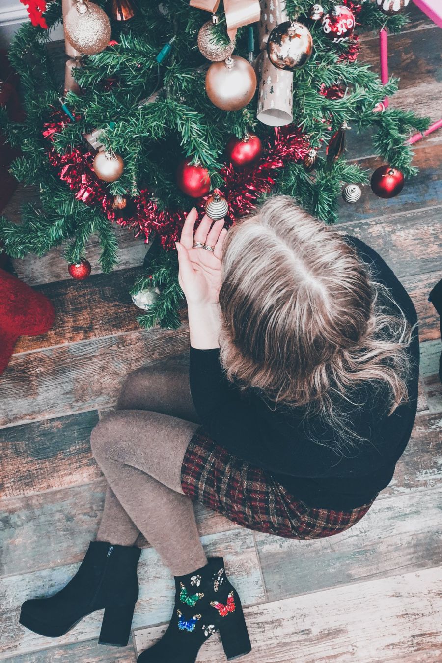 Sparkly Tartan Skirt And Beautiful Butterfly Boots