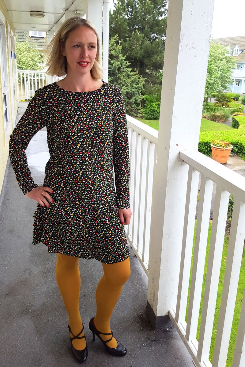 Mustard Tights And Printed Dress
