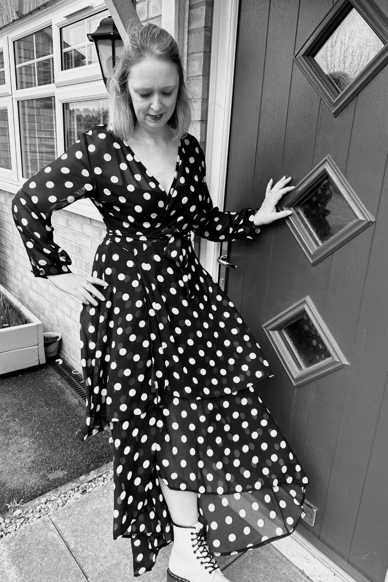 White Dr. Martens Boots x Polka Dot Dress