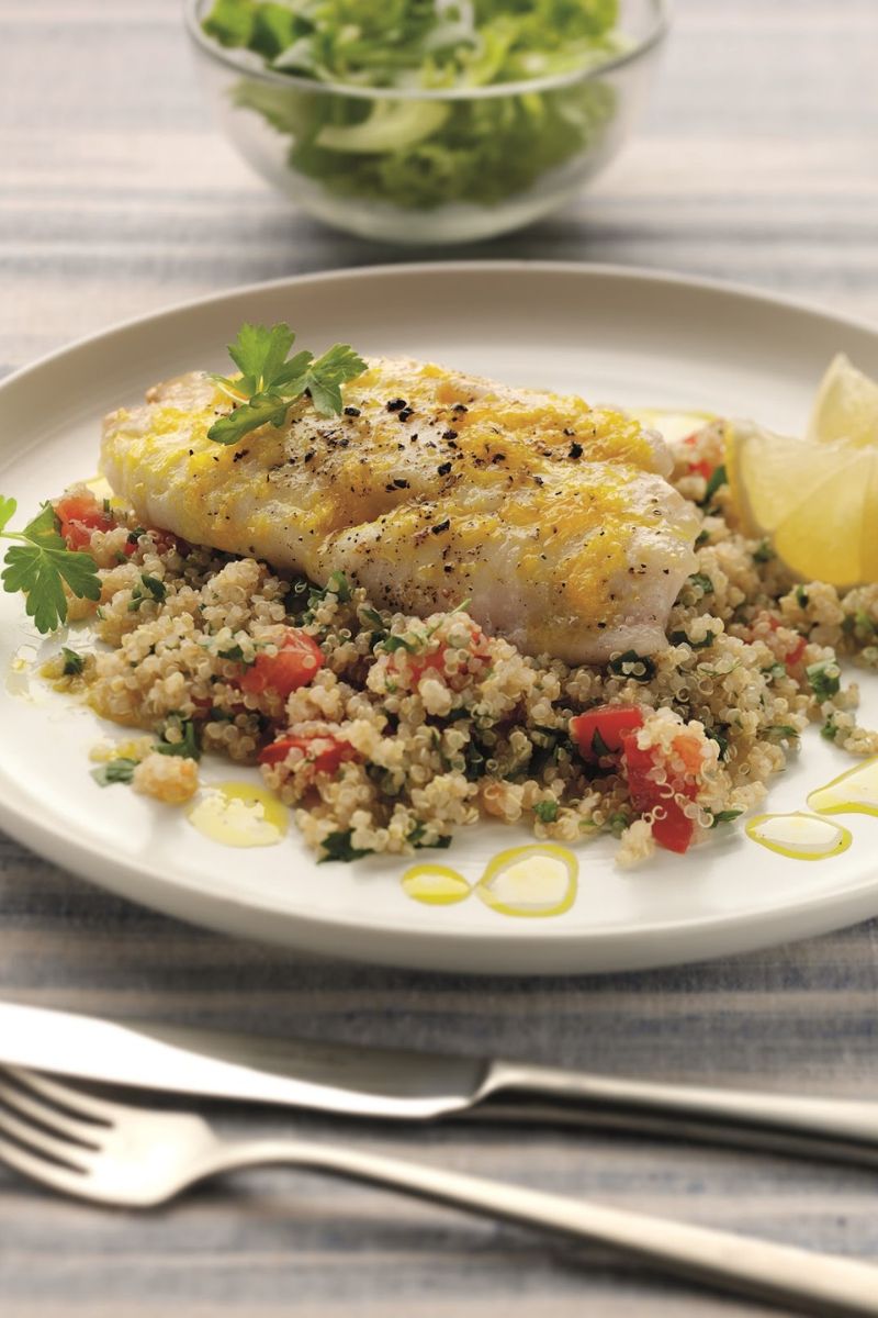Baked Lemon Cod With Quinoa Tabbouleh