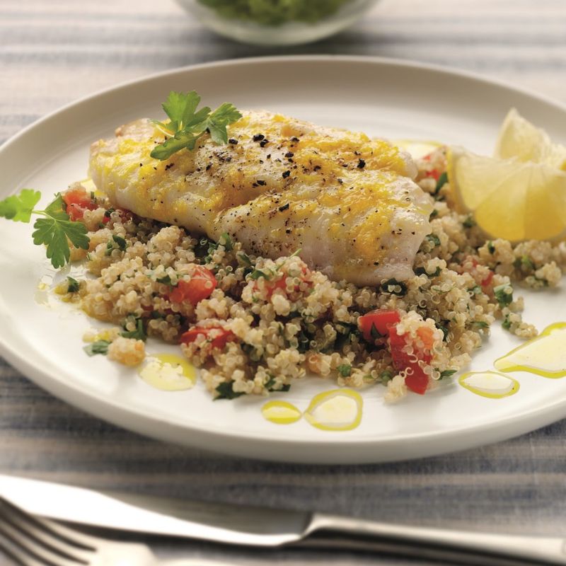Baked Lemon Cod With Quinoa Tabbouleh