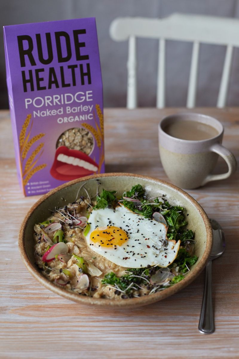 How To Make Miso, Barley Porridge With Winter Greens And Fried Egg