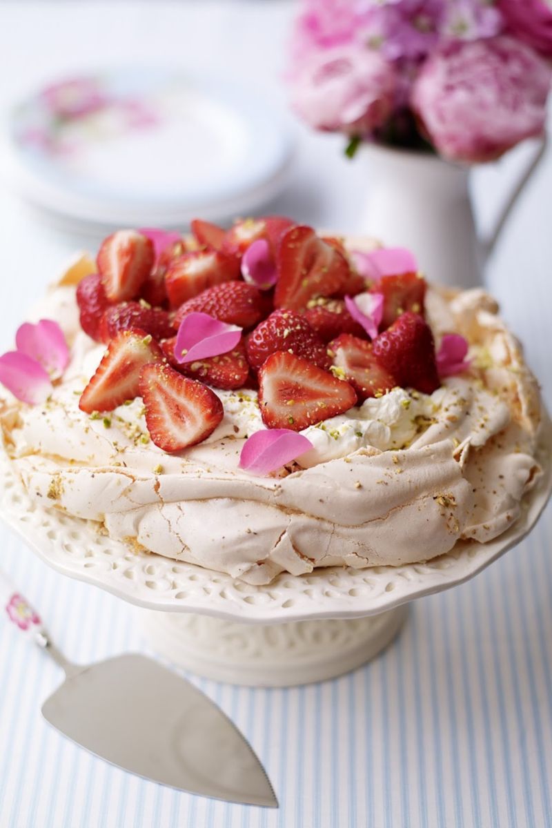 Strawberry Rose petal and Pistachio Pavlova