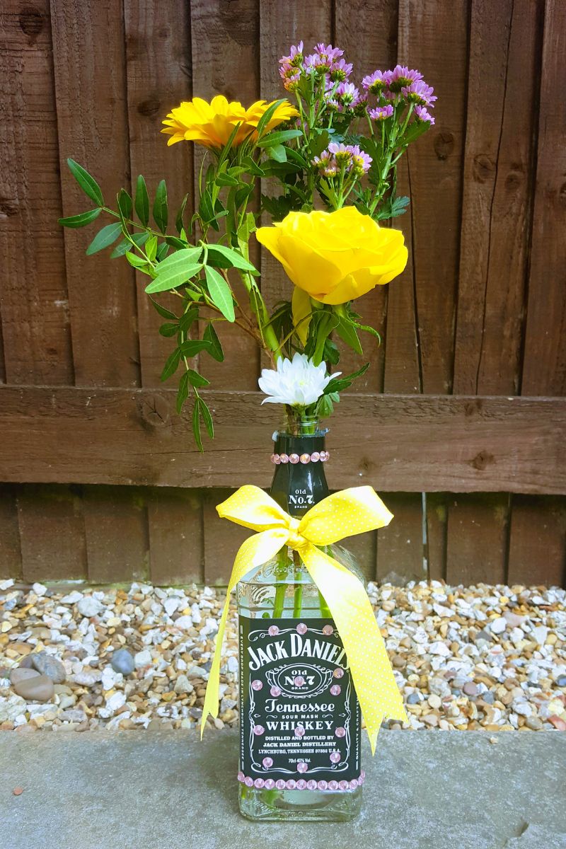 Up-cycled Jack Daniels Bottle Into A Flower Vase
