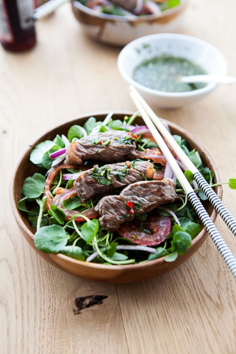 Asian-Style Warm Beef and Watercress Salad with Nuoc Cham Dressing