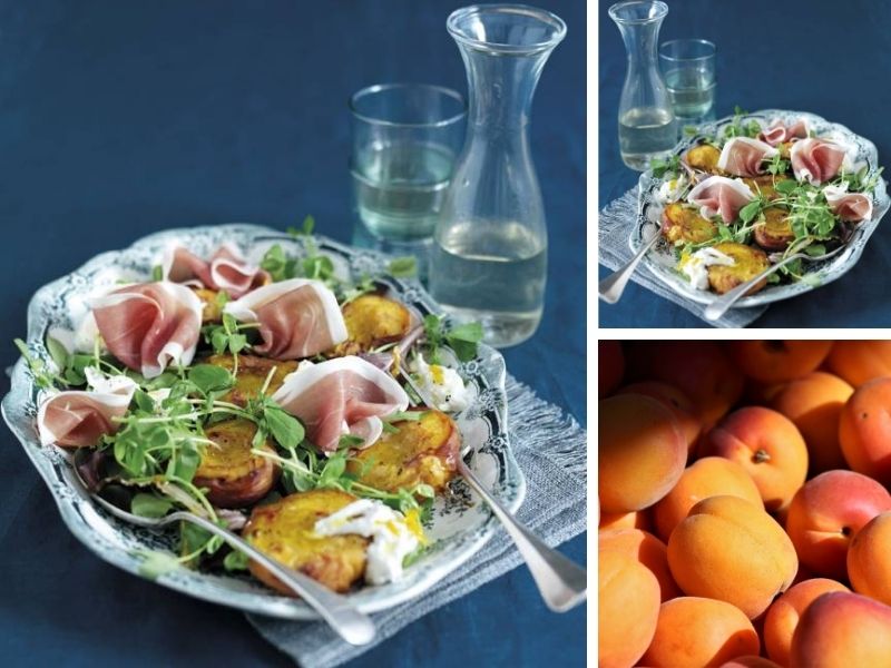 Parma Ham And Burrata Salad With Roasted Peaches