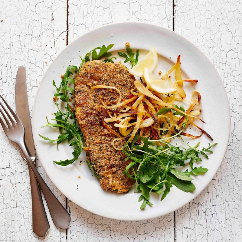Turkey Schnitzel With Parsnip Chips