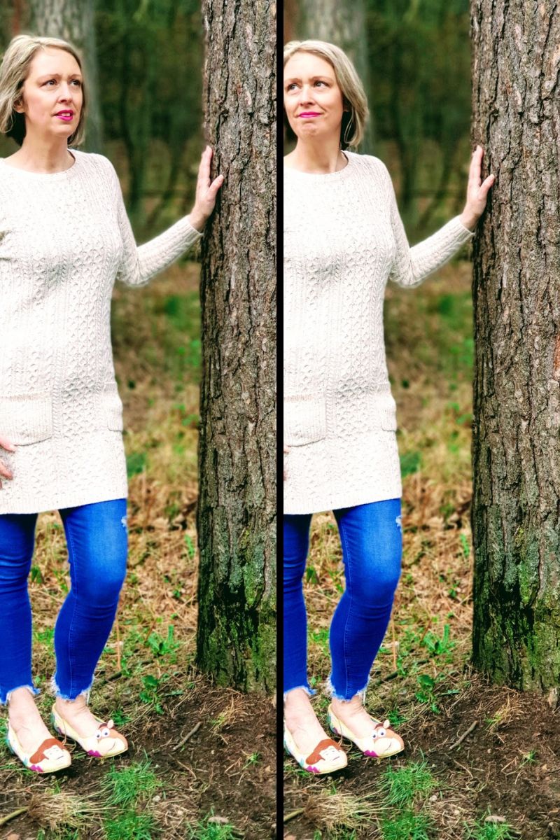 Cream Jumper Dress, Skinny Jeans, And Toy Story, Irregular Choice Shoes. 