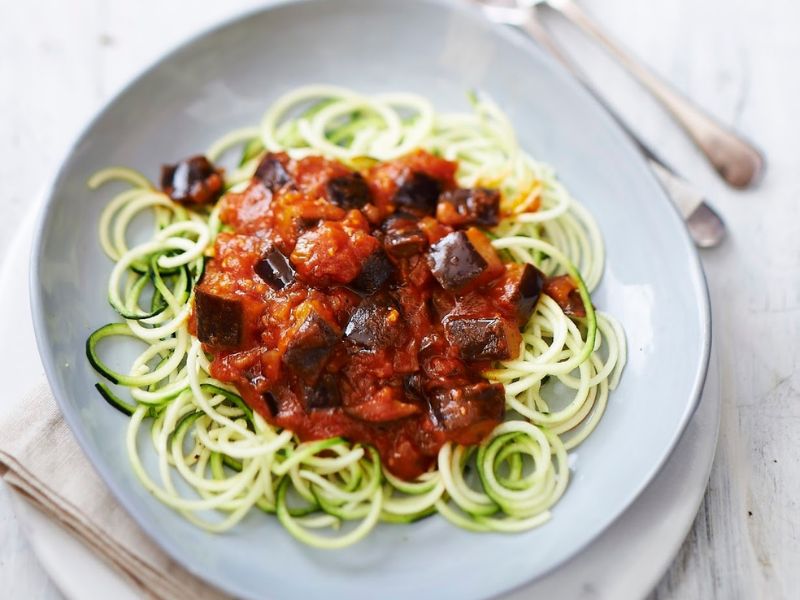 How To Make Aubergine Sauce With Courgette Spaghetti