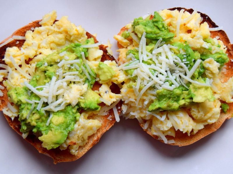 Scrambled Eggs, Avocado And Parmigiano Reggiano Bagels