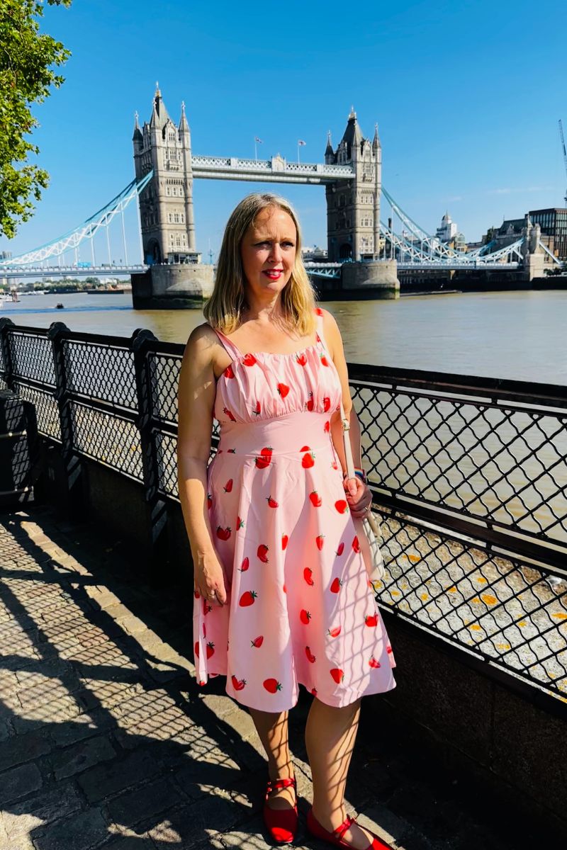 Strawberry Fields Forever: Pink Dress Styling in London's Tower Bridge Area