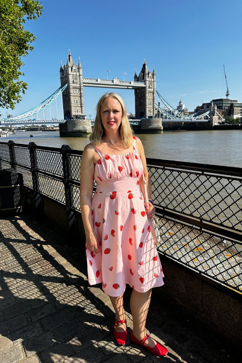 Styling A Pink Strawberry Dress In London Near Tower Bridge