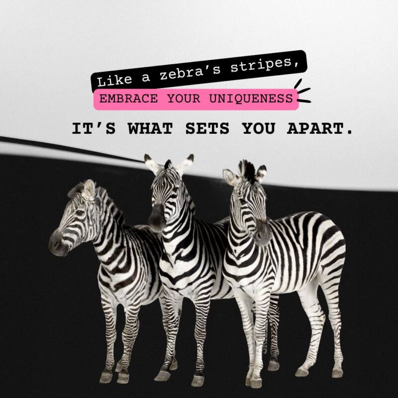 Like a zebra’s stripes, embrace your uniqueness—it’s what sets you apart