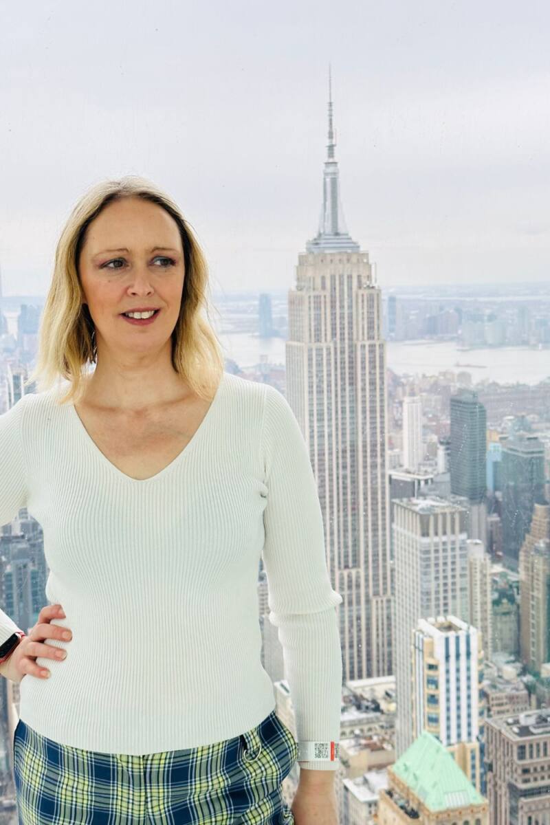 Styling Checked Combat Trousers And A Cream Jumper.