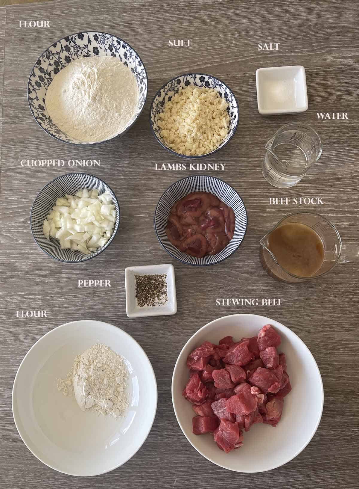 ingredients for the pie in bowls.