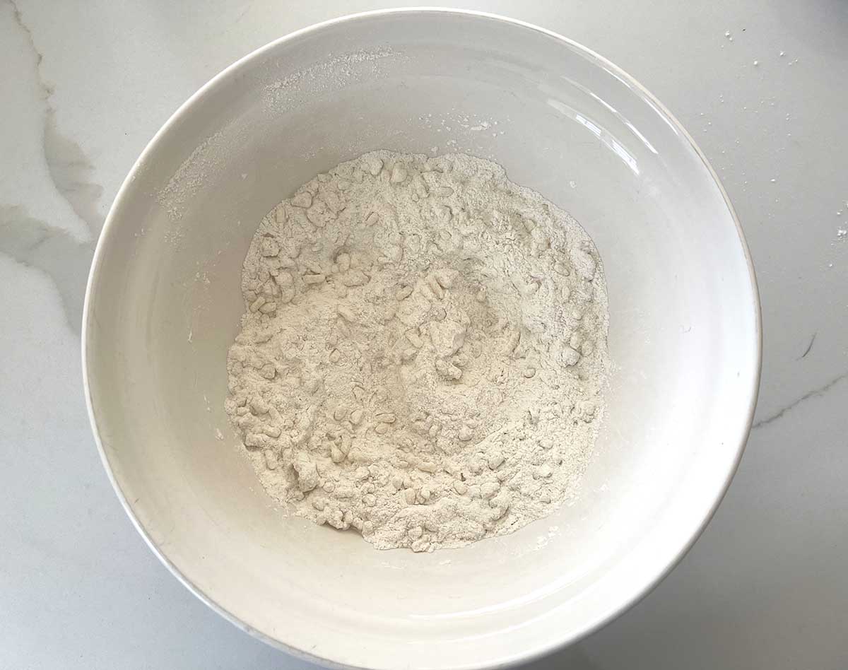 flour and suet in a bowl.