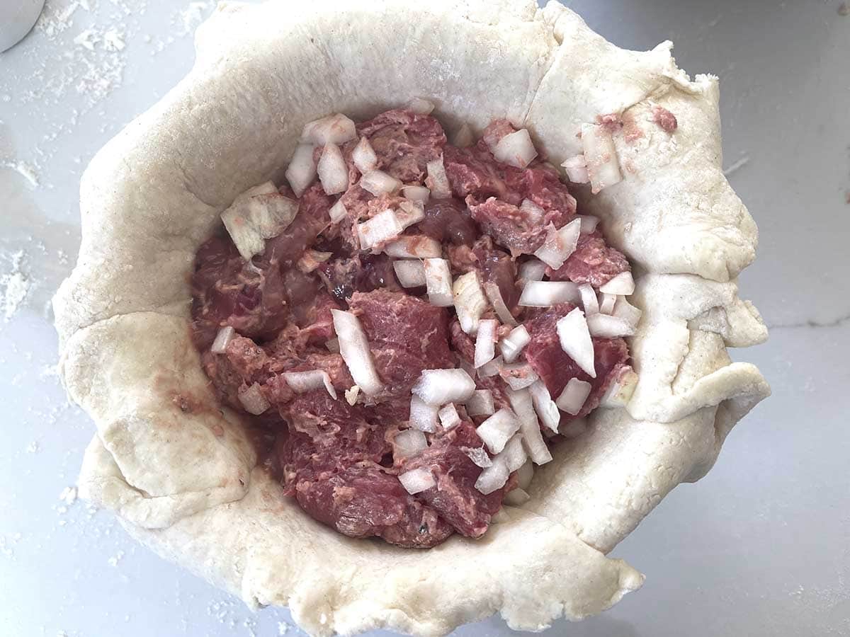 meat added to pastry.
